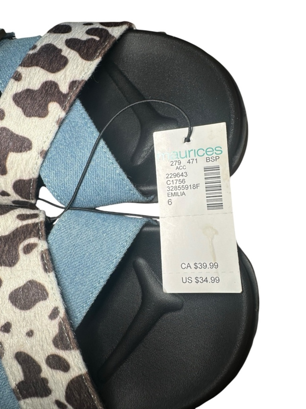Maurice Emilia Denim & Cow Print Sandals NWT - Picture 4 of 8